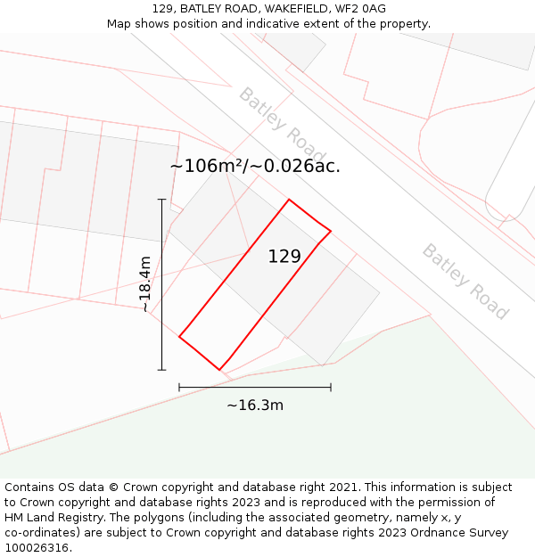 129, BATLEY ROAD, WAKEFIELD, WF2 0AG: Plot and title map