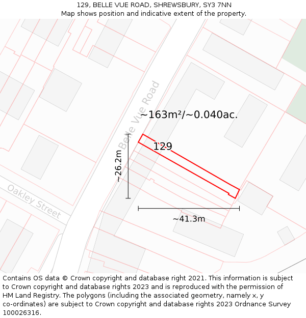 129, BELLE VUE ROAD, SHREWSBURY, SY3 7NN: Plot and title map