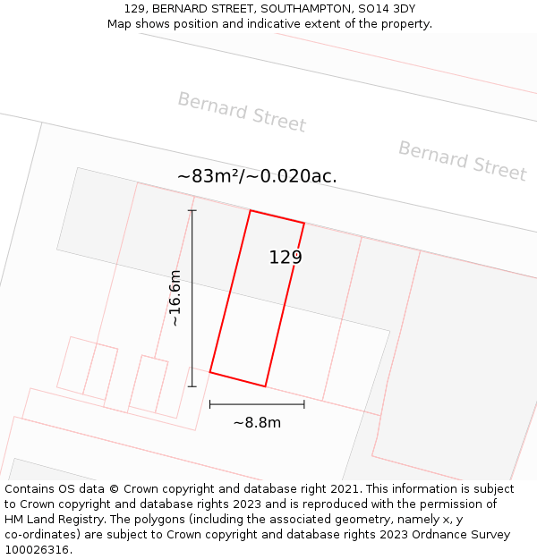 129, BERNARD STREET, SOUTHAMPTON, SO14 3DY: Plot and title map