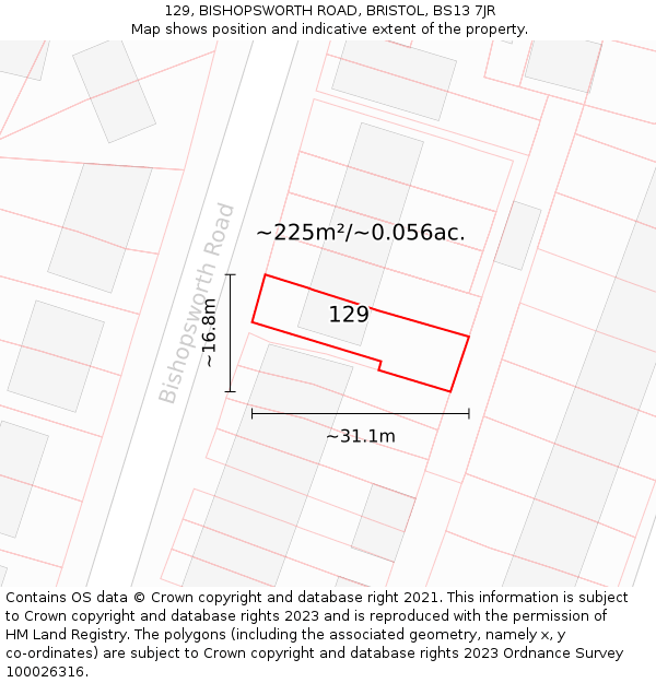 129, BISHOPSWORTH ROAD, BRISTOL, BS13 7JR: Plot and title map