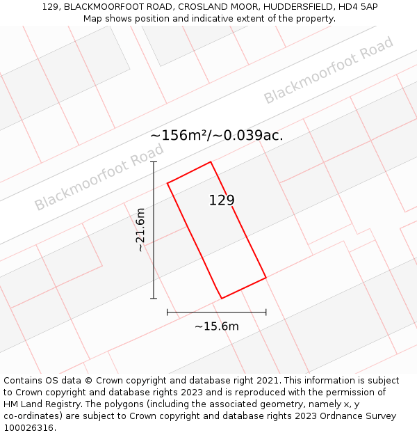 129, BLACKMOORFOOT ROAD, CROSLAND MOOR, HUDDERSFIELD, HD4 5AP: Plot and title map