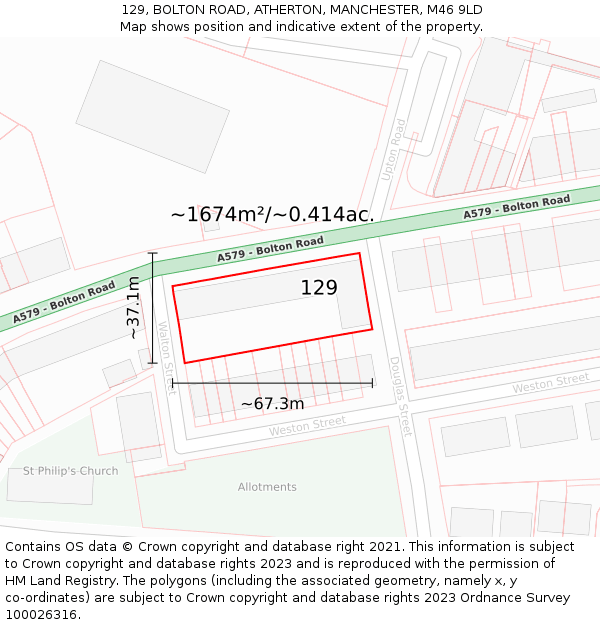 129, BOLTON ROAD, ATHERTON, MANCHESTER, M46 9LD: Plot and title map