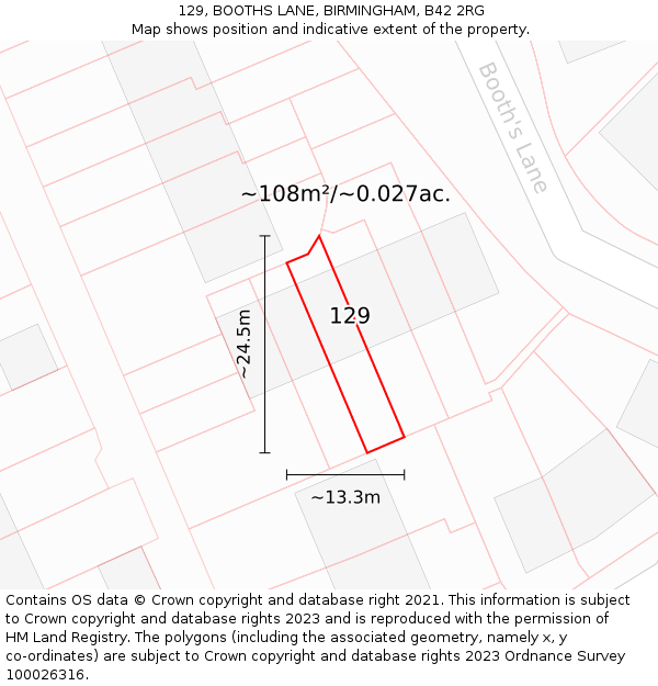 129, BOOTHS LANE, BIRMINGHAM, B42 2RG: Plot and title map