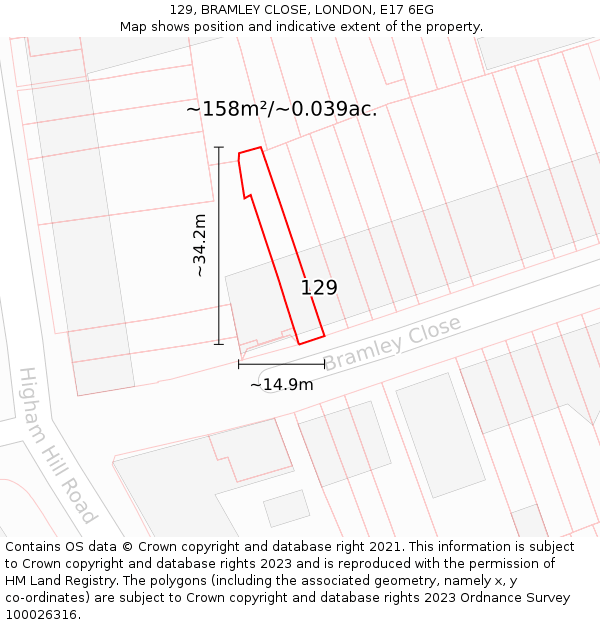 129, BRAMLEY CLOSE, LONDON, E17 6EG: Plot and title map