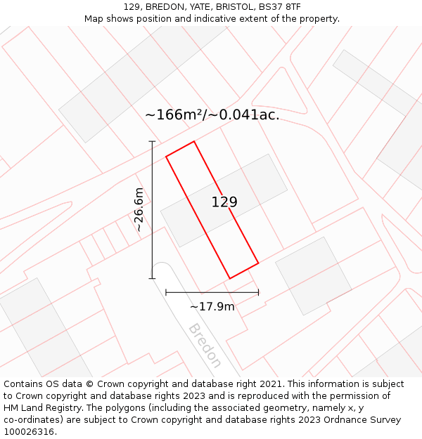129, BREDON, YATE, BRISTOL, BS37 8TF: Plot and title map