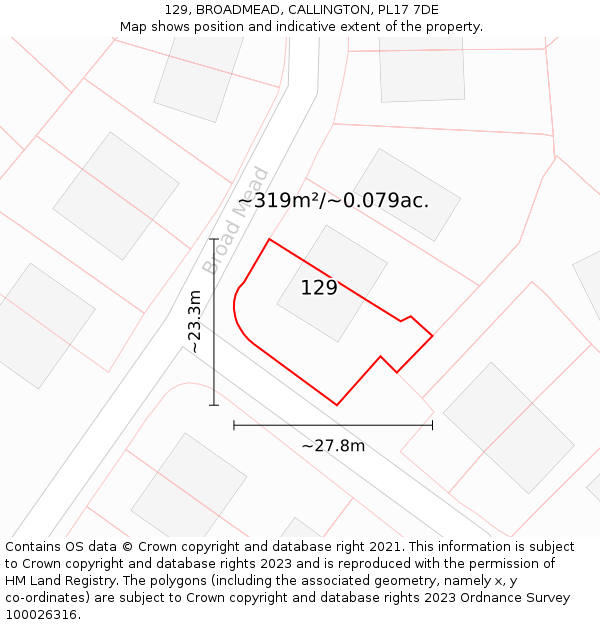 129, BROADMEAD, CALLINGTON, PL17 7DE: Plot and title map