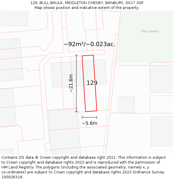 129, BULL BAULK, MIDDLETON CHENEY, BANBURY, OX17 2SP: Plot and title map