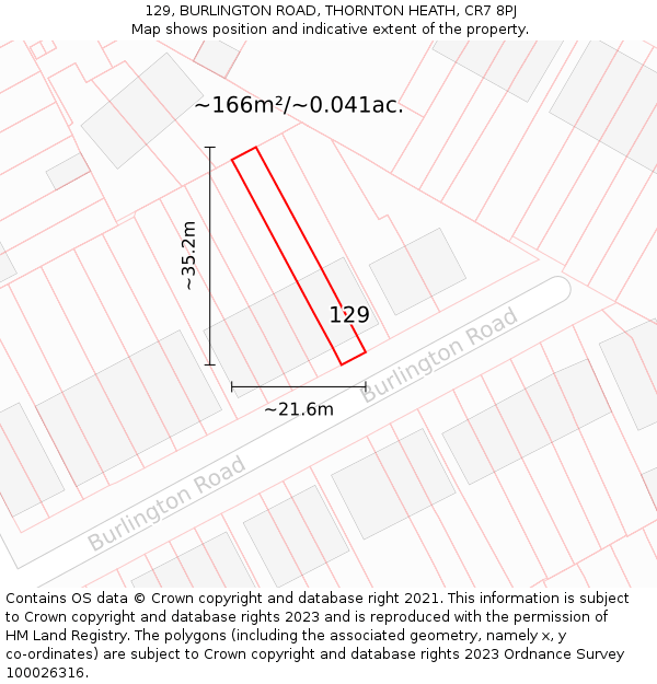 129, BURLINGTON ROAD, THORNTON HEATH, CR7 8PJ: Plot and title map