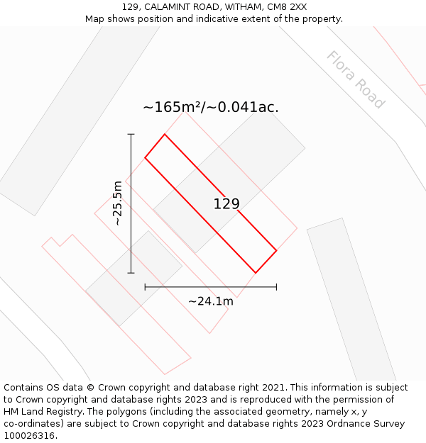 129, CALAMINT ROAD, WITHAM, CM8 2XX: Plot and title map