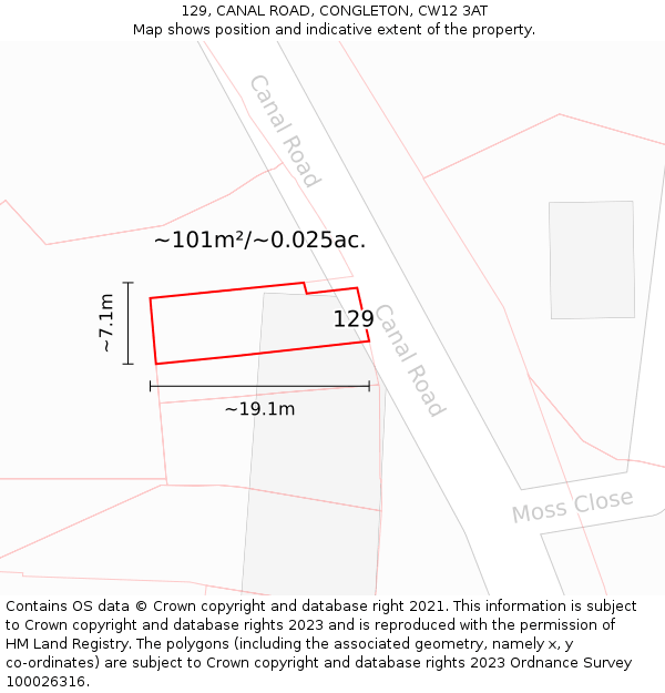 129, CANAL ROAD, CONGLETON, CW12 3AT: Plot and title map