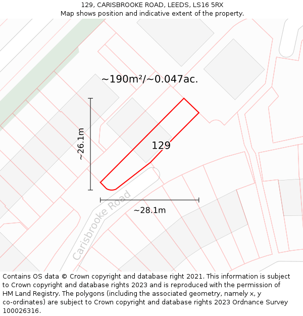 129, CARISBROOKE ROAD, LEEDS, LS16 5RX: Plot and title map