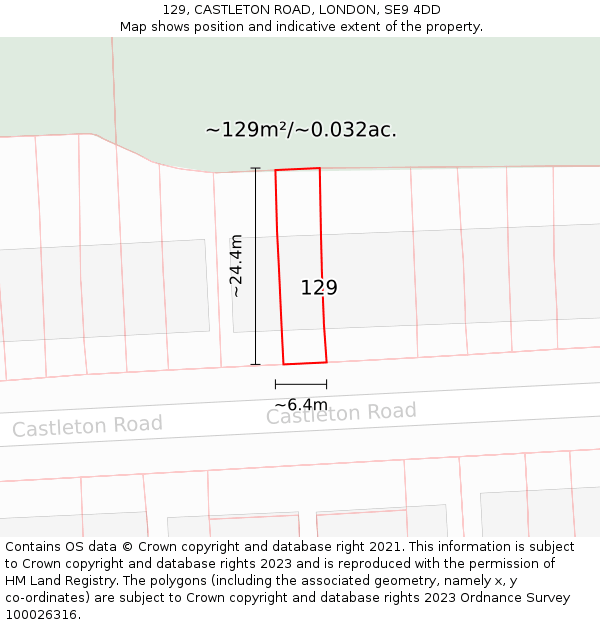 129, CASTLETON ROAD, LONDON, SE9 4DD: Plot and title map