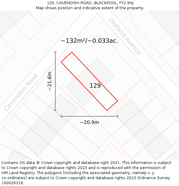 129, CAVENDISH ROAD, BLACKPOOL, FY2 9NJ: Plot and title map