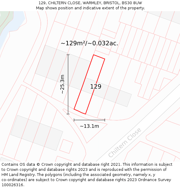 129, CHILTERN CLOSE, WARMLEY, BRISTOL, BS30 8UW: Plot and title map