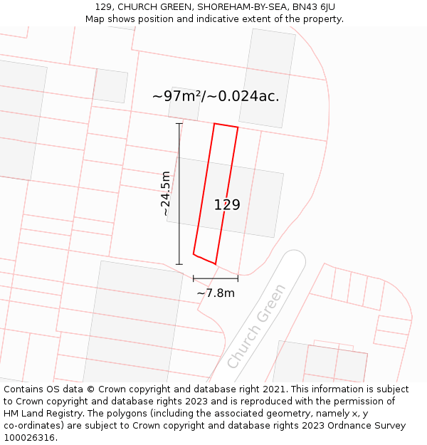 129, CHURCH GREEN, SHOREHAM-BY-SEA, BN43 6JU: Plot and title map