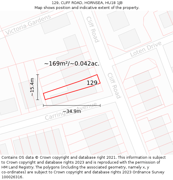 129, CLIFF ROAD, HORNSEA, HU18 1JB: Plot and title map