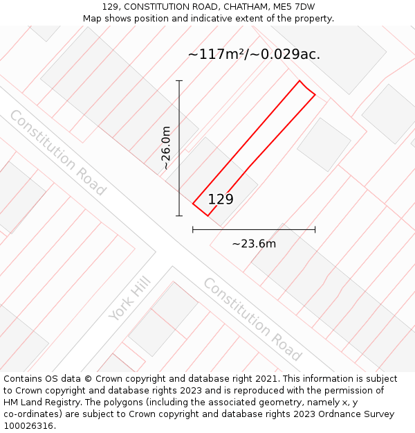 129, CONSTITUTION ROAD, CHATHAM, ME5 7DW: Plot and title map