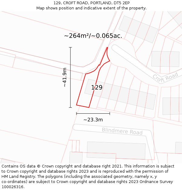 129, CROFT ROAD, PORTLAND, DT5 2EP: Plot and title map