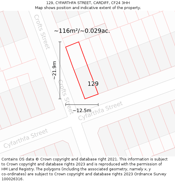 129, CYFARTHFA STREET, CARDIFF, CF24 3HH: Plot and title map