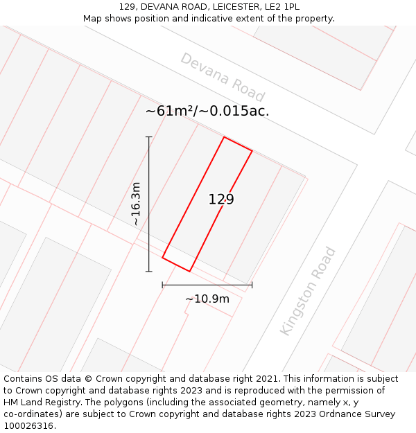 129, DEVANA ROAD, LEICESTER, LE2 1PL: Plot and title map