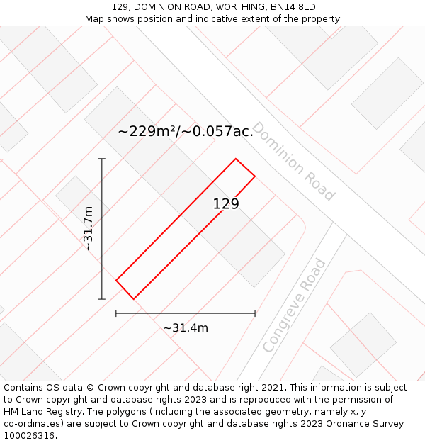 129, DOMINION ROAD, WORTHING, BN14 8LD: Plot and title map
