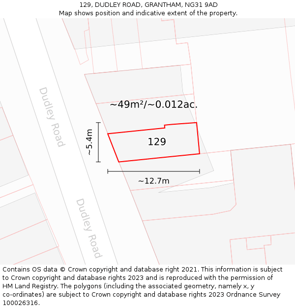 129, DUDLEY ROAD, GRANTHAM, NG31 9AD: Plot and title map