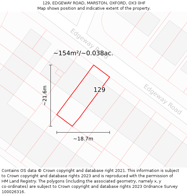 129, EDGEWAY ROAD, MARSTON, OXFORD, OX3 0HF: Plot and title map