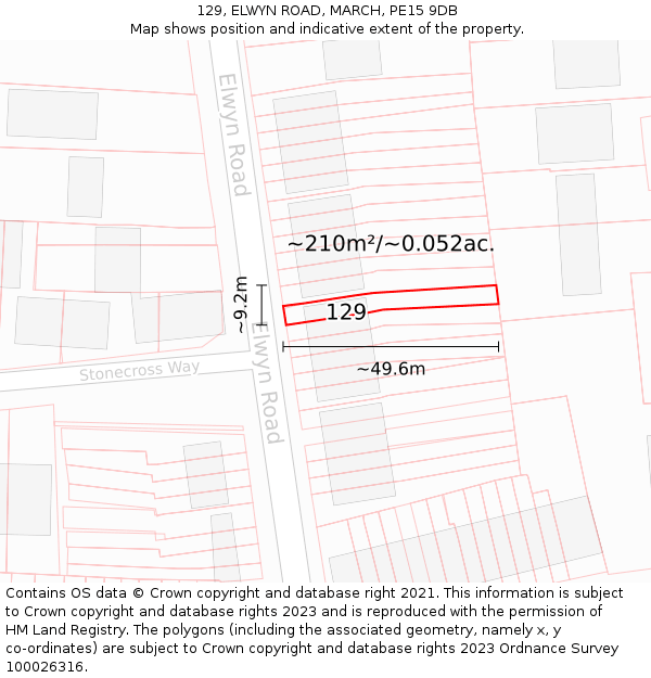 129, ELWYN ROAD, MARCH, PE15 9DB: Plot and title map