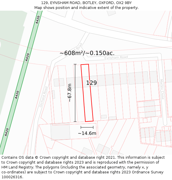 129, EYNSHAM ROAD, BOTLEY, OXFORD, OX2 9BY: Plot and title map
