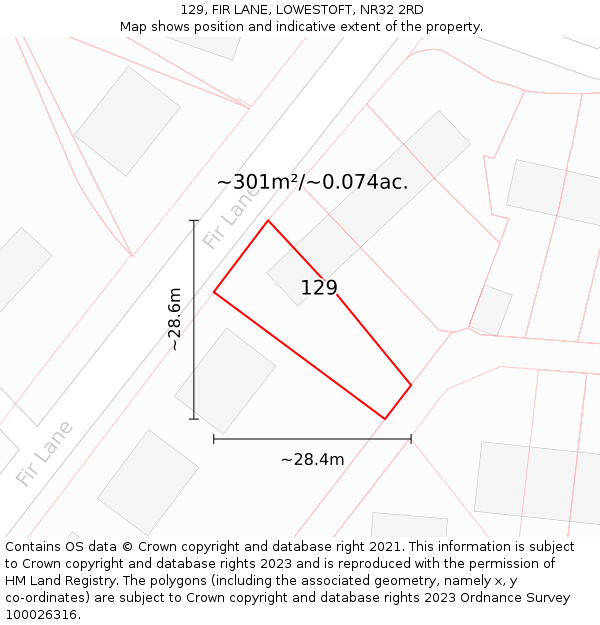 129, FIR LANE, LOWESTOFT, NR32 2RD: Plot and title map