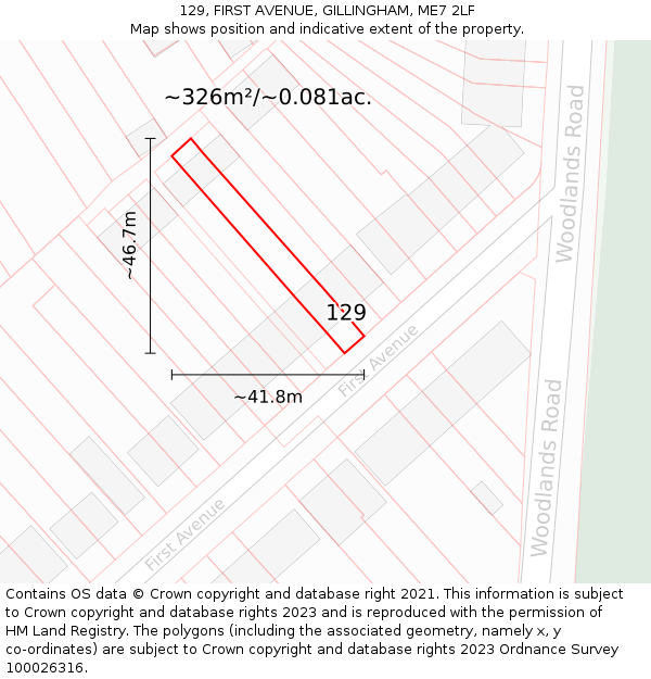 129, FIRST AVENUE, GILLINGHAM, ME7 2LF: Plot and title map