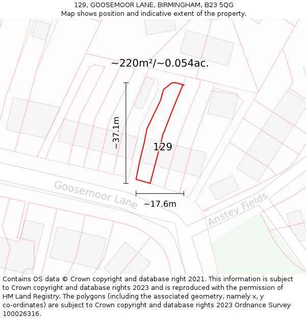 129, GOOSEMOOR LANE, BIRMINGHAM, B23 5QG: Plot and title map