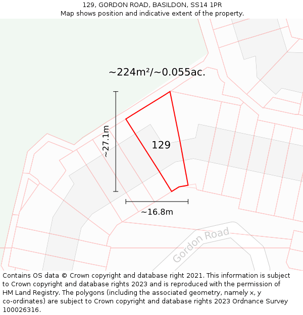 129, GORDON ROAD, BASILDON, SS14 1PR: Plot and title map