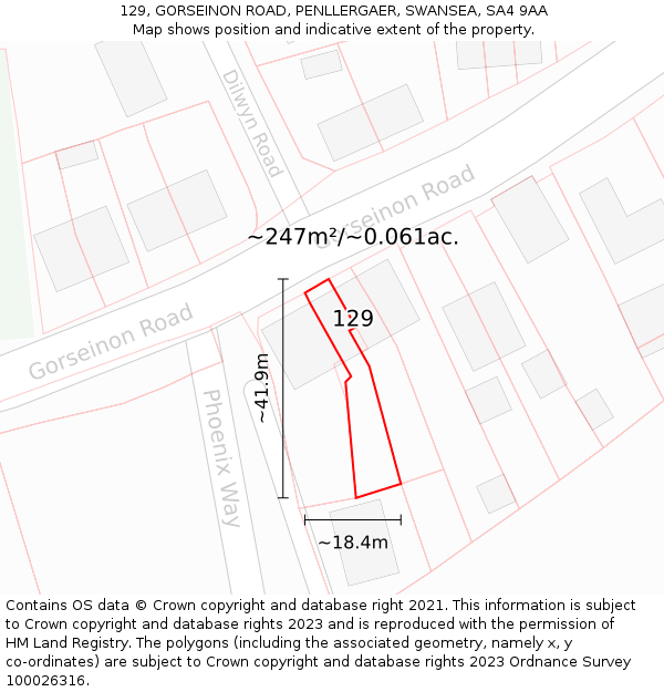 129, GORSEINON ROAD, PENLLERGAER, SWANSEA, SA4 9AA: Plot and title map