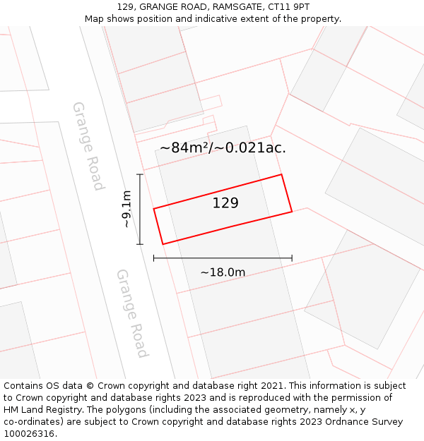 129, GRANGE ROAD, RAMSGATE, CT11 9PT: Plot and title map