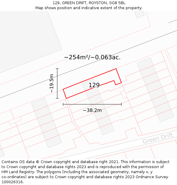 129, GREEN DRIFT, ROYSTON, SG8 5BL: Plot and title map