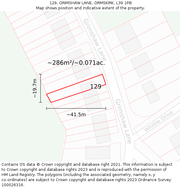 129, GRIMSHAW LANE, ORMSKIRK, L39 1PB: Plot and title map