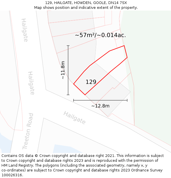 129, HAILGATE, HOWDEN, GOOLE, DN14 7SX: Plot and title map