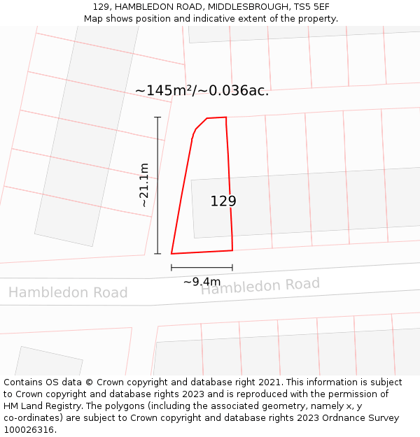 129, HAMBLEDON ROAD, MIDDLESBROUGH, TS5 5EF: Plot and title map