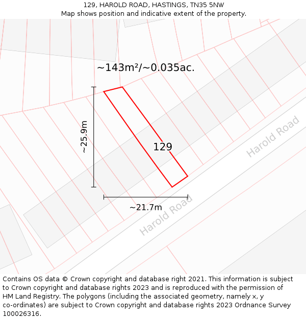129, HAROLD ROAD, HASTINGS, TN35 5NW: Plot and title map