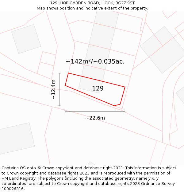 129, HOP GARDEN ROAD, HOOK, RG27 9ST: Plot and title map