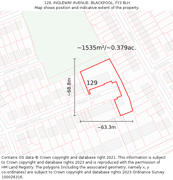 129, INGLEWAY AVENUE, BLACKPOOL, FY3 8LH: Plot and title map