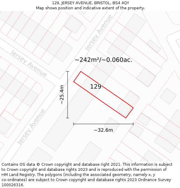 129, JERSEY AVENUE, BRISTOL, BS4 4QY: Plot and title map