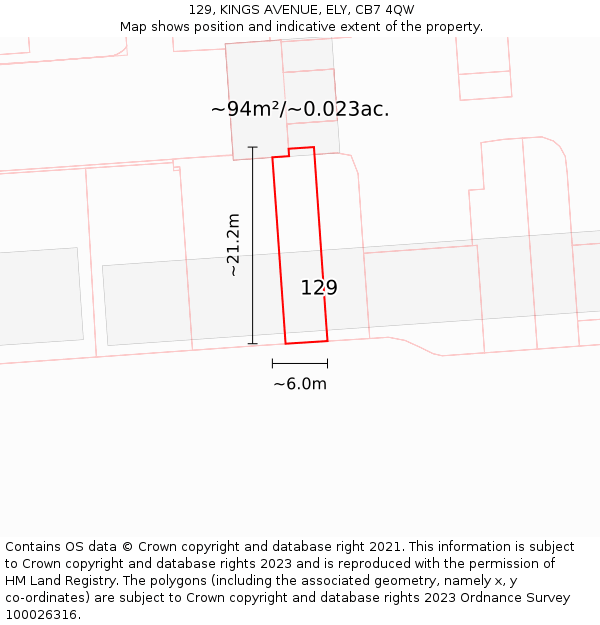 129, KINGS AVENUE, ELY, CB7 4QW: Plot and title map