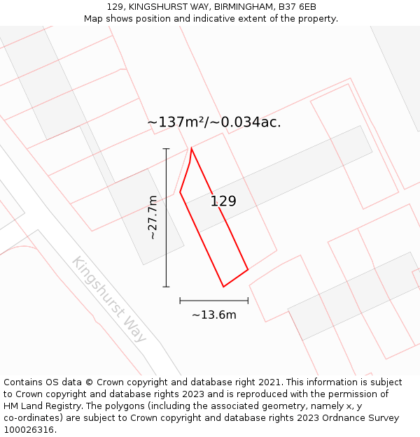 129, KINGSHURST WAY, BIRMINGHAM, B37 6EB: Plot and title map