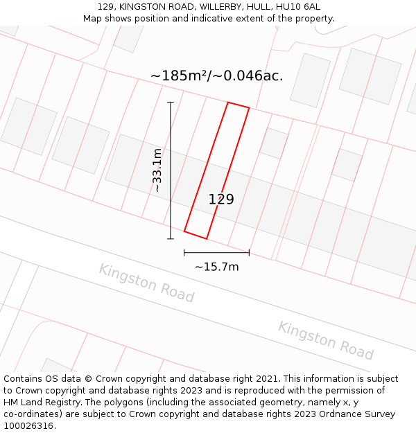 129, KINGSTON ROAD, WILLERBY, HULL, HU10 6AL: Plot and title map