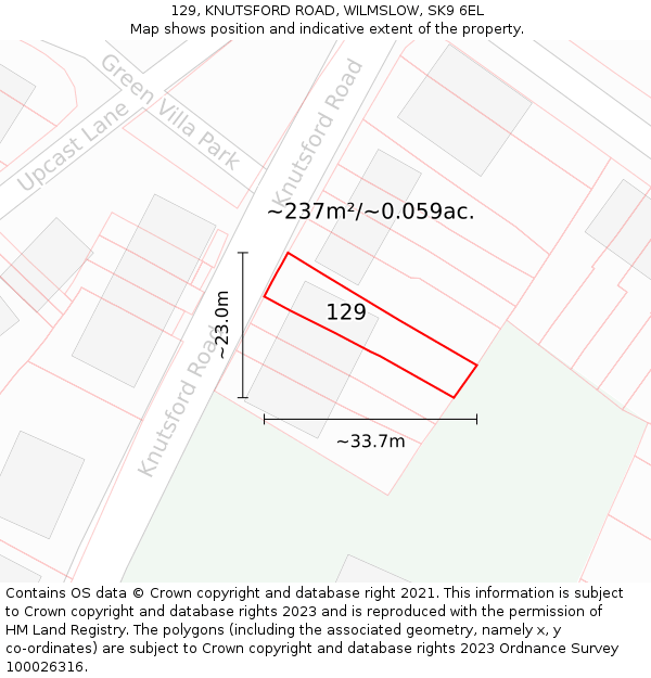 129, KNUTSFORD ROAD, WILMSLOW, SK9 6EL: Plot and title map