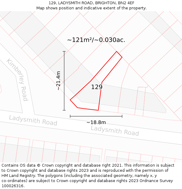 129, LADYSMITH ROAD, BRIGHTON, BN2 4EF: Plot and title map