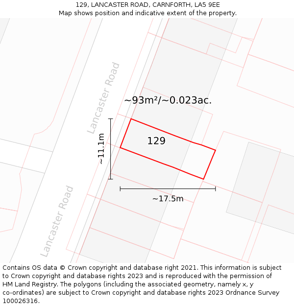 129, LANCASTER ROAD, CARNFORTH, LA5 9EE: Plot and title map