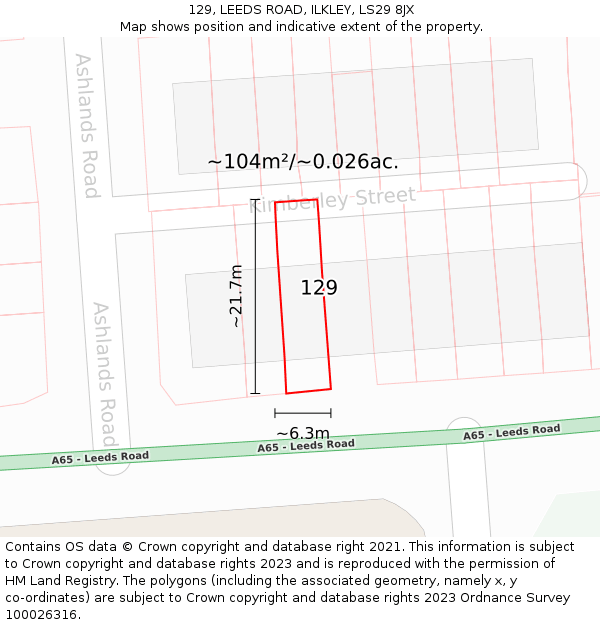 129, LEEDS ROAD, ILKLEY, LS29 8JX: Plot and title map